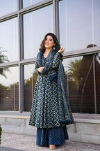 Jyoti Fashion Women's Navy Blue Rayon Printed Designer Kurta Set with Dupatta | Grocsy