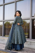 Jyoti Fashion Women's Navy Blue Rayon Printed Designer Kurta Set with Dupatta | Grocsy