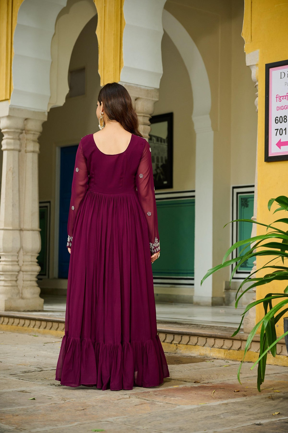 Jyoti Fashion Women's Wine Faux Blooming Beads Embroidered Anarkali Set With Dupatta | Grocsy