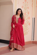 Jyoti Fashion Women's Pink Star Georgette Sequins Zari Embroidered Anarkali Set With Dupatta | Grocsy