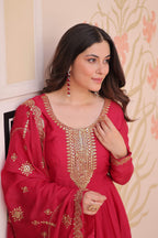 Jyoti Fashion Women's Pink Star Georgette Sequins Zari Embroidered Anarkali Set With Dupatta | Grocsy