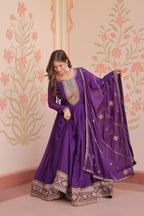 Jyoti Fashion Women's Purple Star Georgette Sequins Zari Embroidered Anarkali Set With Dupatta | Grocsy