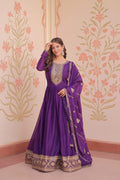 Jyoti Fashion Women's Purple Star Georgette Sequins Zari Embroidered Anarkali Set With Dupatta | Grocsy