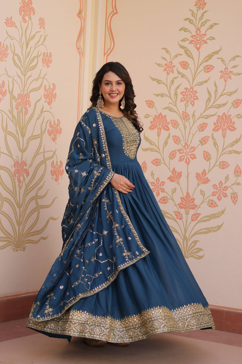 Jyoti Fashion Women's Rama Star Georgette Sequins Zari Embroidered Anarkali Set With Dupatta | Grocsy