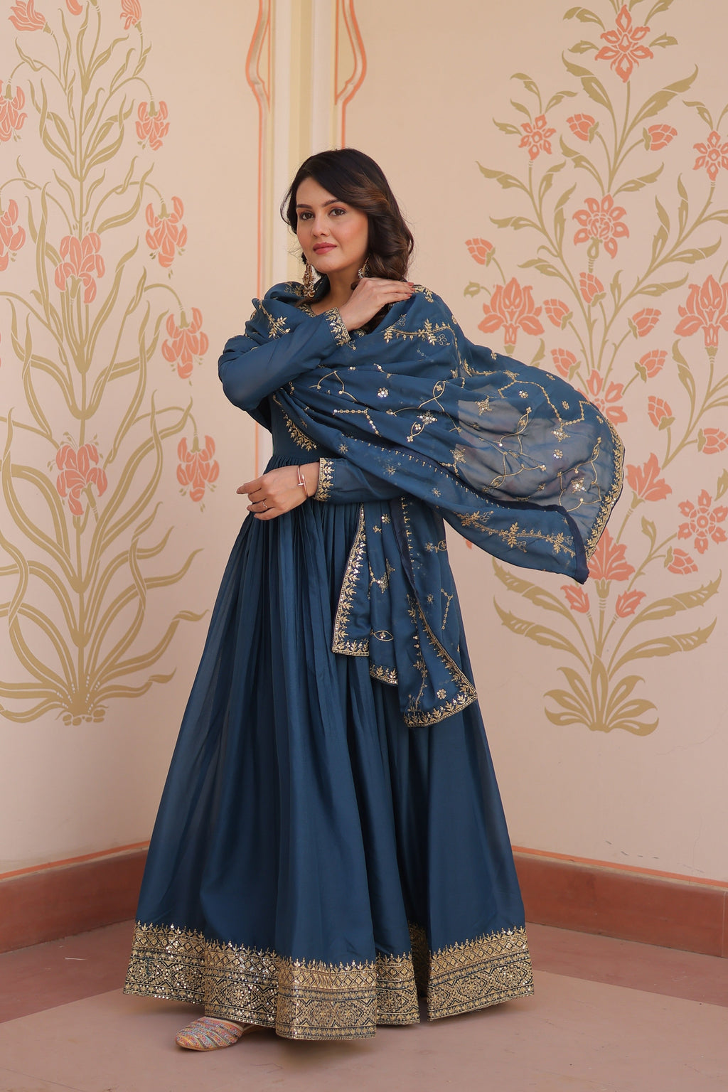 Jyoti Fashion Women's Rama Star Georgette Sequins Zari Embroidered Anarkali Set With Dupatta | Grocsy