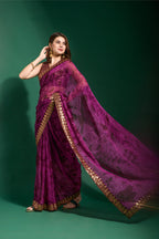 Jyoti Fashion Women's Wine Sequence Embroidery Chiffon Saree with Blouse | Grocsy