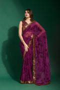 Jyoti Fashion Women's Wine Sequence Embroidery Chiffon Saree with Blouse | Grocsy