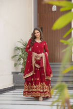 Jyoti Fashion Women's Maroon Faux Blooming Sequins Zari Embroidered Anarkali Set With Dupatta | Grocsy