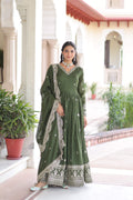 Jyoti Fashion Women's Green Vichitra Silk Sequins Zari Embroidered Anarkali Set With Dupatta | Grocsy