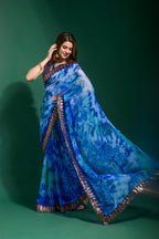 Jyoti Fashion Women's Blue Sequence Embroidery Chiffon Saree with Blouse | Grocsy