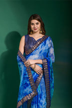 Jyoti Fashion Women's Blue Sequence Embroidery Chiffon Saree with Blouse | Grocsy
