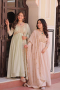 Jyoti Fashion Women's Pista Green & Beige Star Georgette Embroidered Combo Anarkali Set With Dupatta | Grocsy