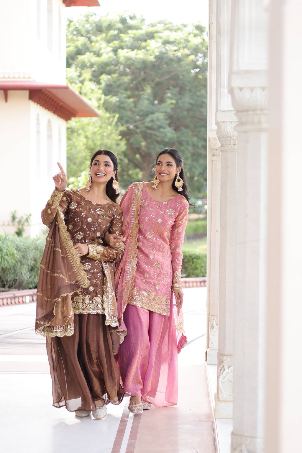 Jyoti Fashion Pink & Coffee Fendy Embroidered Designer Combo Kurta Set with Dupatta | Grocsy