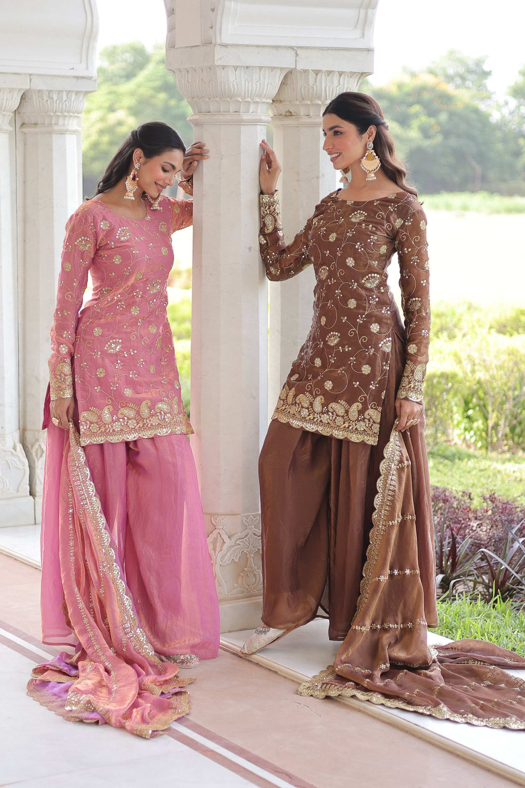 Jyoti Fashion Pink & Coffee Fendy Embroidered Designer Combo Kurta Set with Dupatta | Grocsy