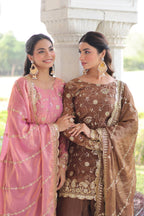 Jyoti Fashion Pink & Coffee Fendy Embroidered Designer Combo Kurta Set with Dupatta | Grocsy