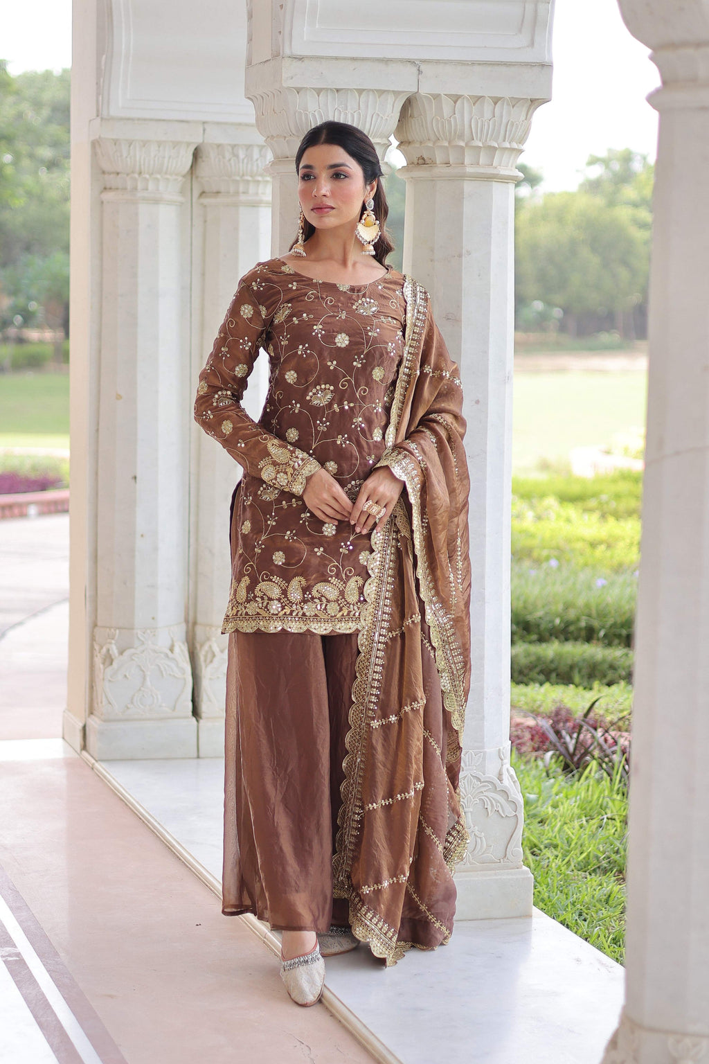 Jyoti Fashion Coffee Fendy Embroidered Designer Kurta Set with Dupatta | Grocsy