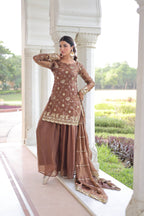 Jyoti Fashion Coffee Fendy Embroidered Designer Kurta Set with Dupatta | Grocsy