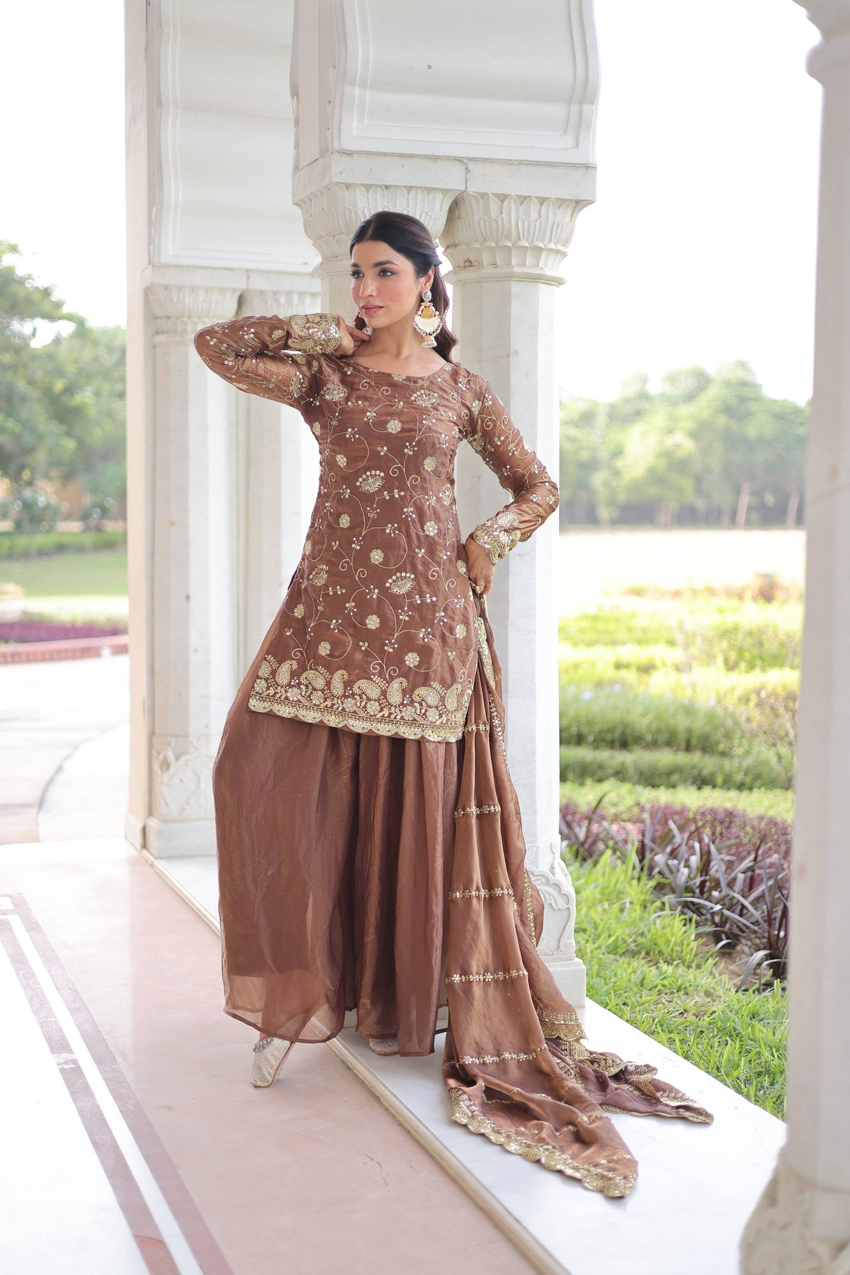 Jyoti Fashion Coffee Fendy Embroidered Designer Kurta Set with Dupatta | Grocsy