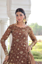 Jyoti Fashion Coffee Fendy Embroidered Designer Kurta Set with Dupatta | Grocsy