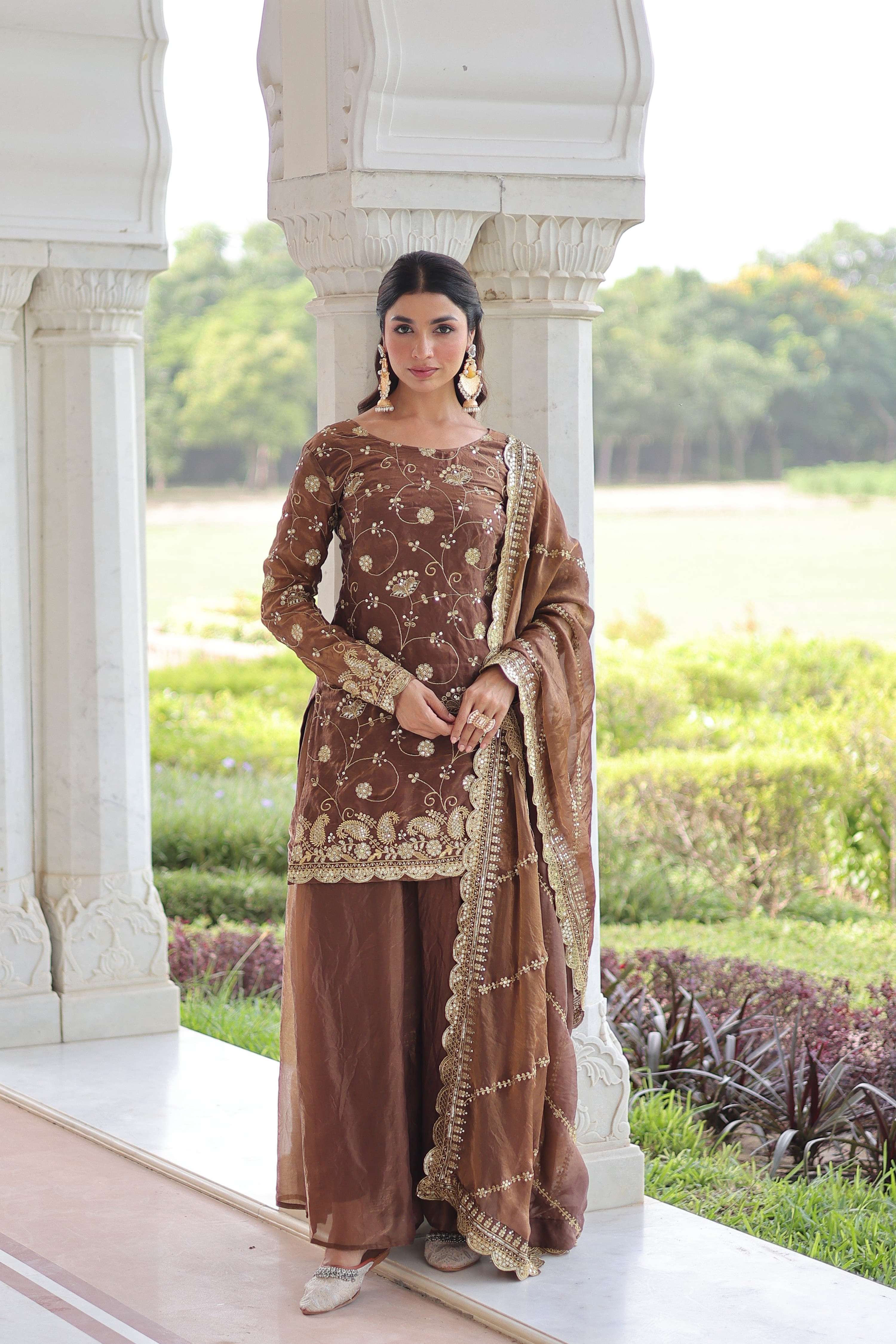Jyoti Fashion Coffee Fendy Embroidered Designer Kurta Set with Dupatta | Grocsy