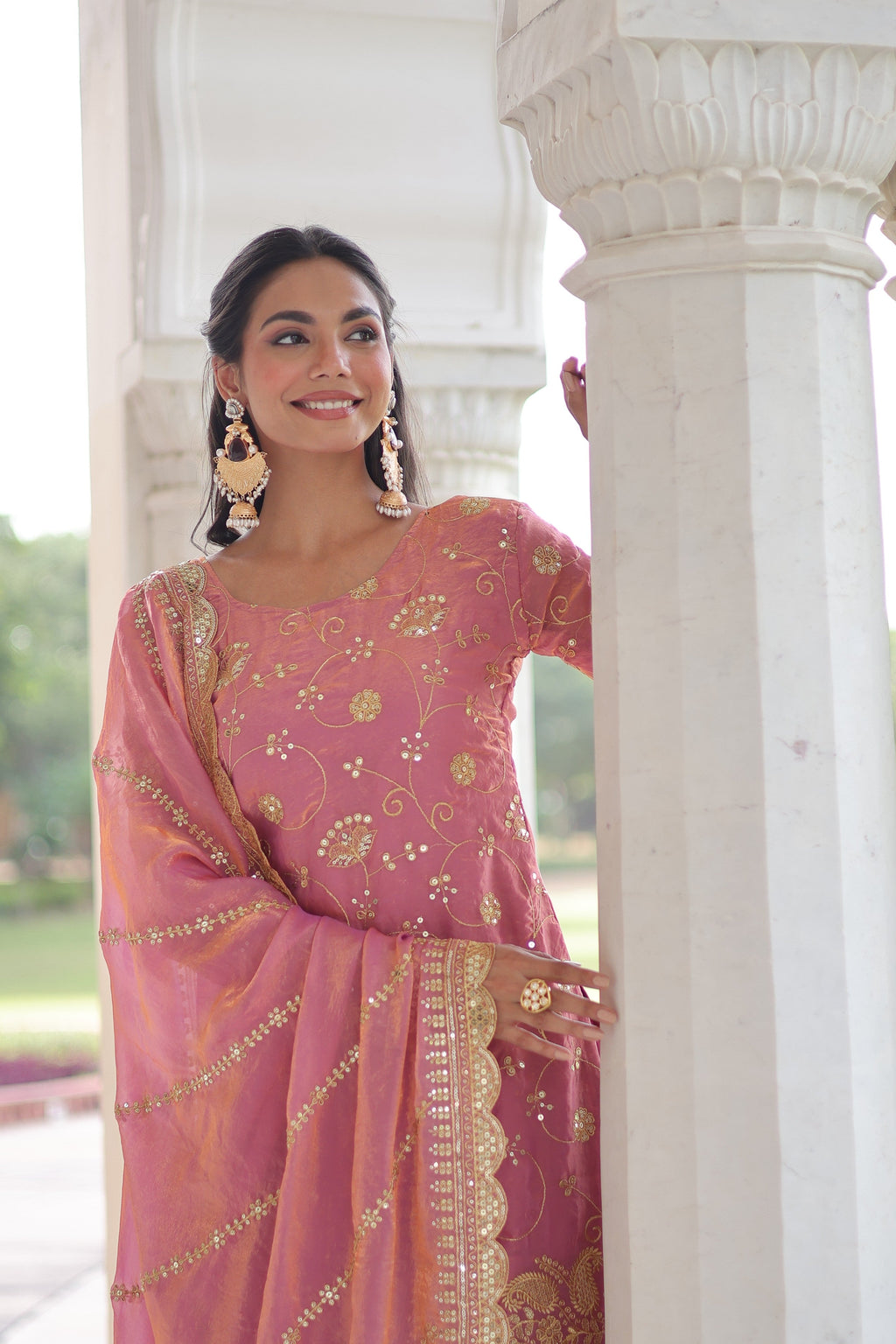 Jyoti Fashion Pink Fendy Embroidered Designer Kurta Set with Dupatta | Grocsy