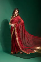Jyoti Fashion Women's Maroon Sequence Embroidery Chiffon Saree with Blouse | Grocsy