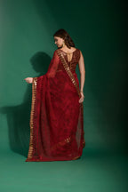 Jyoti Fashion Women's Maroon Sequence Embroidery Chiffon Saree with Blouse | Grocsy