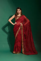 Jyoti Fashion Women's Maroon Sequence Embroidery Chiffon Saree with Blouse | Grocsy