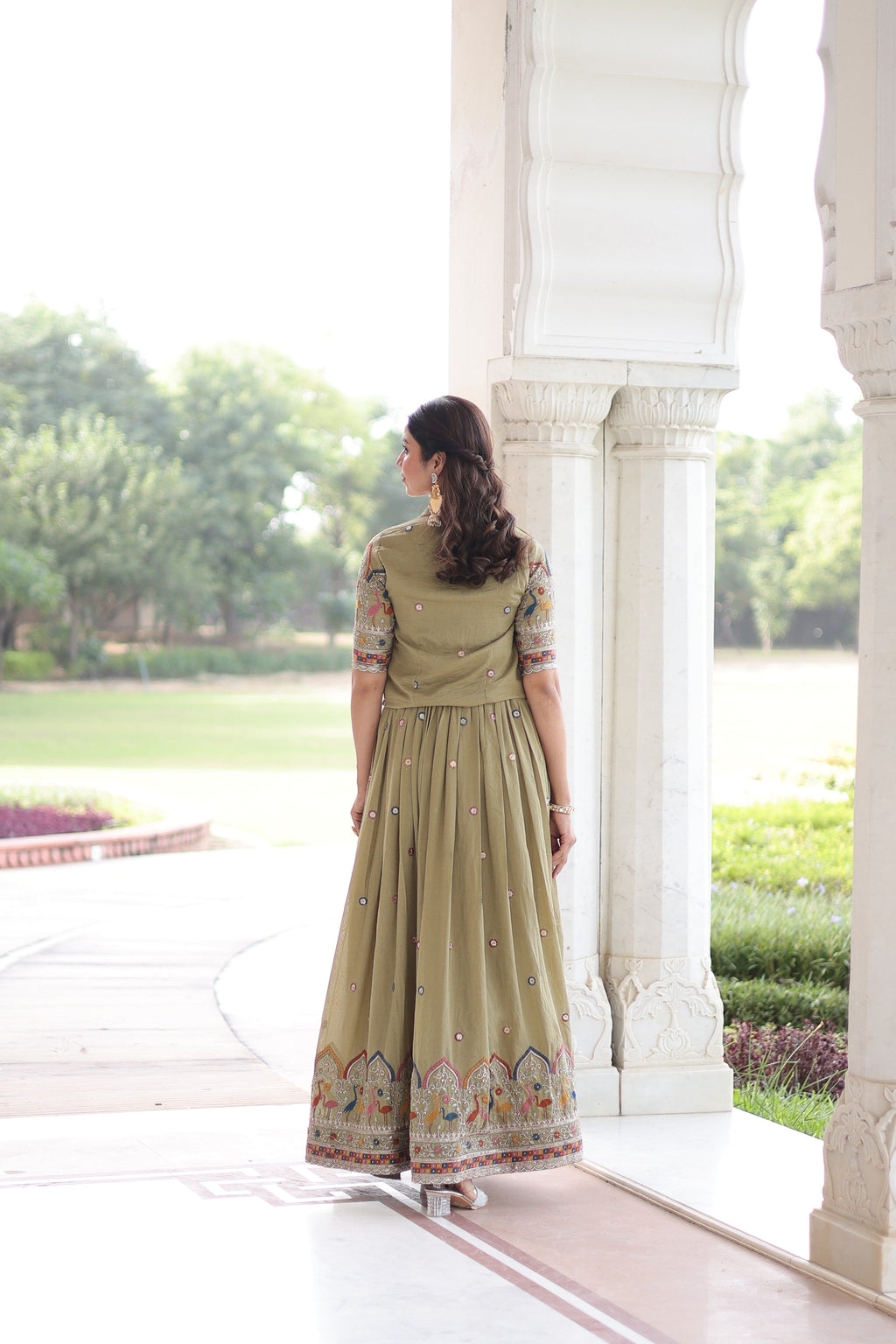 Jyoti Fashion Women's Green Vichitra Silk Embroidered Anarkali Set With Koti | Grocsy