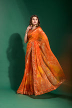 Jyoti Fashion Women's Orange Sequence Embroidery Chiffon Saree with Blouse | Grocsy