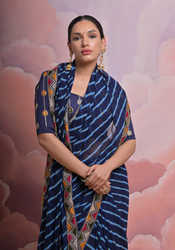 Jyoti Fashion Women's Blue Coding Sequence Georgette Saree with Blouse | Grocsy