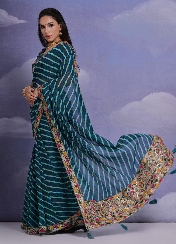 Jyoti Fashion Women's Morpich Coding Sequence Georgette Saree with Blouse | Grocsy