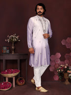 Jyoti Fashion Men's Purple Sequins Embroidered Kurta with Pajama | Grocsy