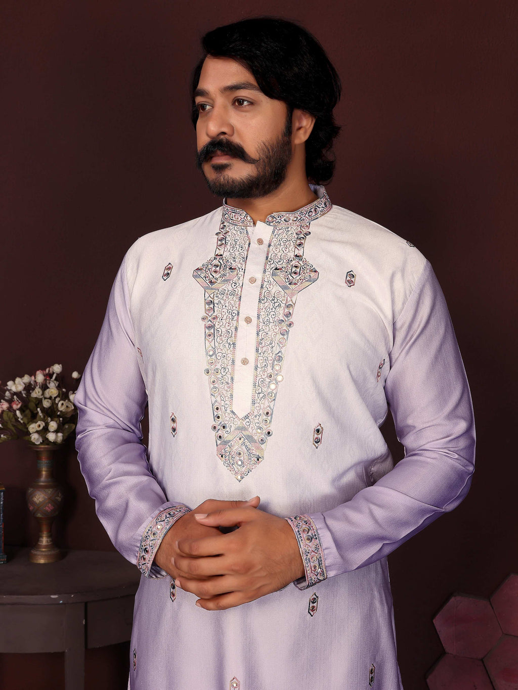 Jyoti Fashion Men's Purple Sequins Embroidered Kurta with Pajama | Grocsy