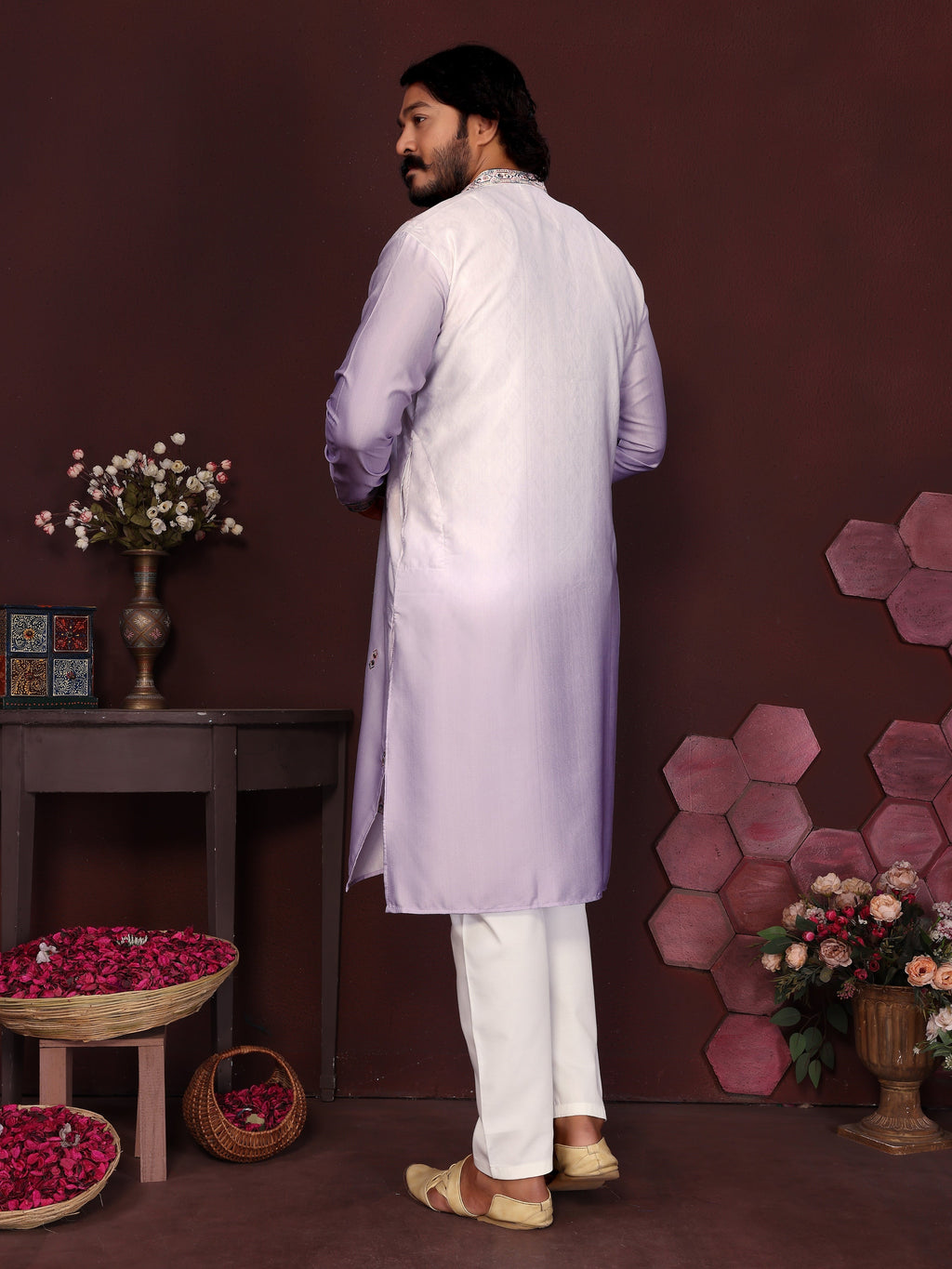Jyoti Fashion Men's Purple Sequins Embroidered Kurta with Pajama | Grocsy