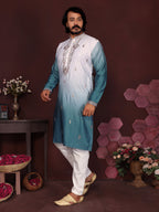 Jyoti Fashion Men's Teal Sequins Embroidered Kurta with Pajama | Grocsy