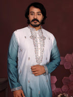 Jyoti Fashion Men's Teal Sequins Embroidered Kurta with Pajama | Grocsy
