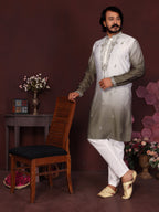 Jyoti Fashion Men's Mehendi Sequins Embroidered Kurta with Pajama | Grocsy