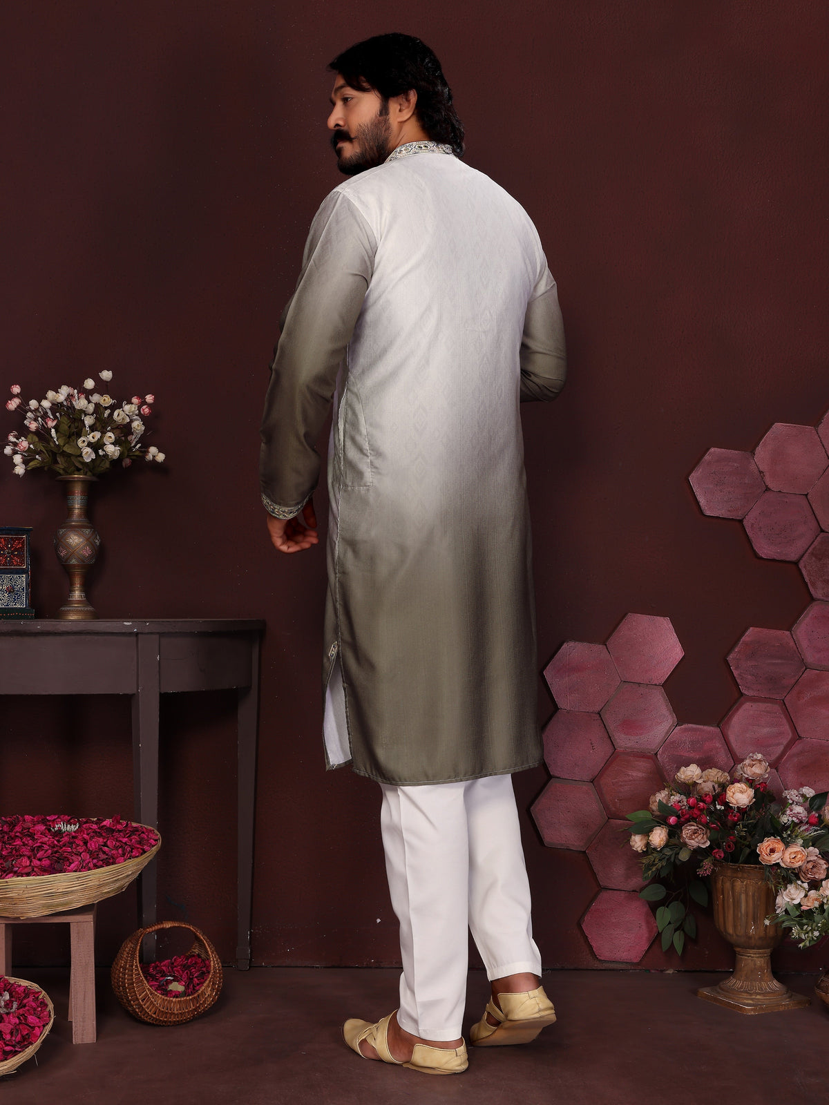 Jyoti Fashion Men's Mehendi Sequins Embroidered Kurta with Pajama | Grocsy