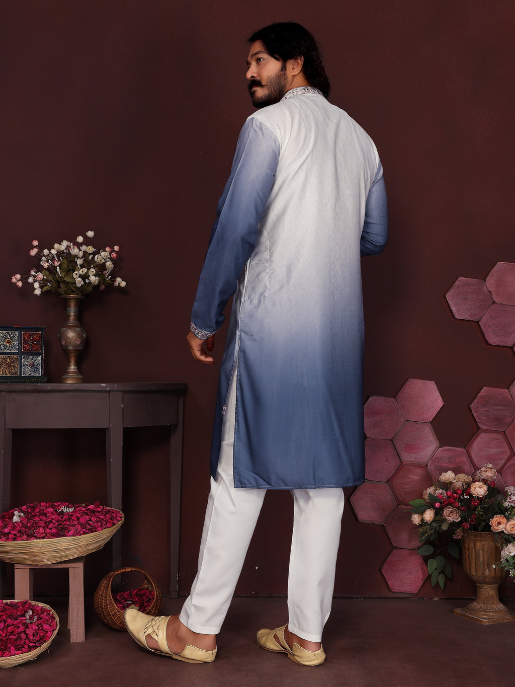 Jyoti Fashion Men's Blue Sequins Embroidered Kurta with Pajama | Grocsy