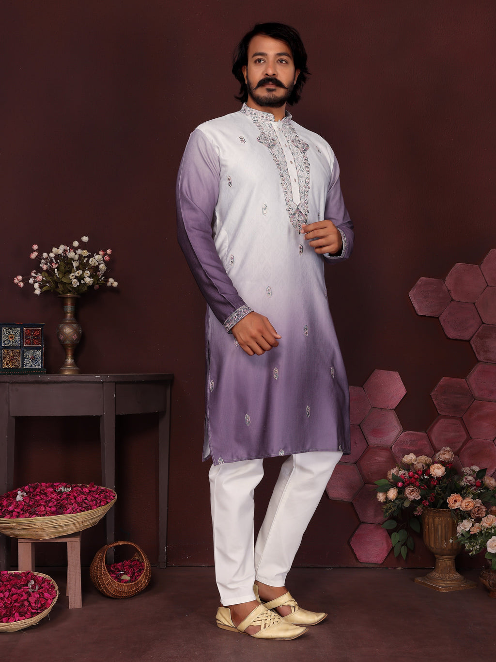 Jyoti Fashion Men's Jamuni Sequins Embroidered Kurta with Pajama | Grocsy