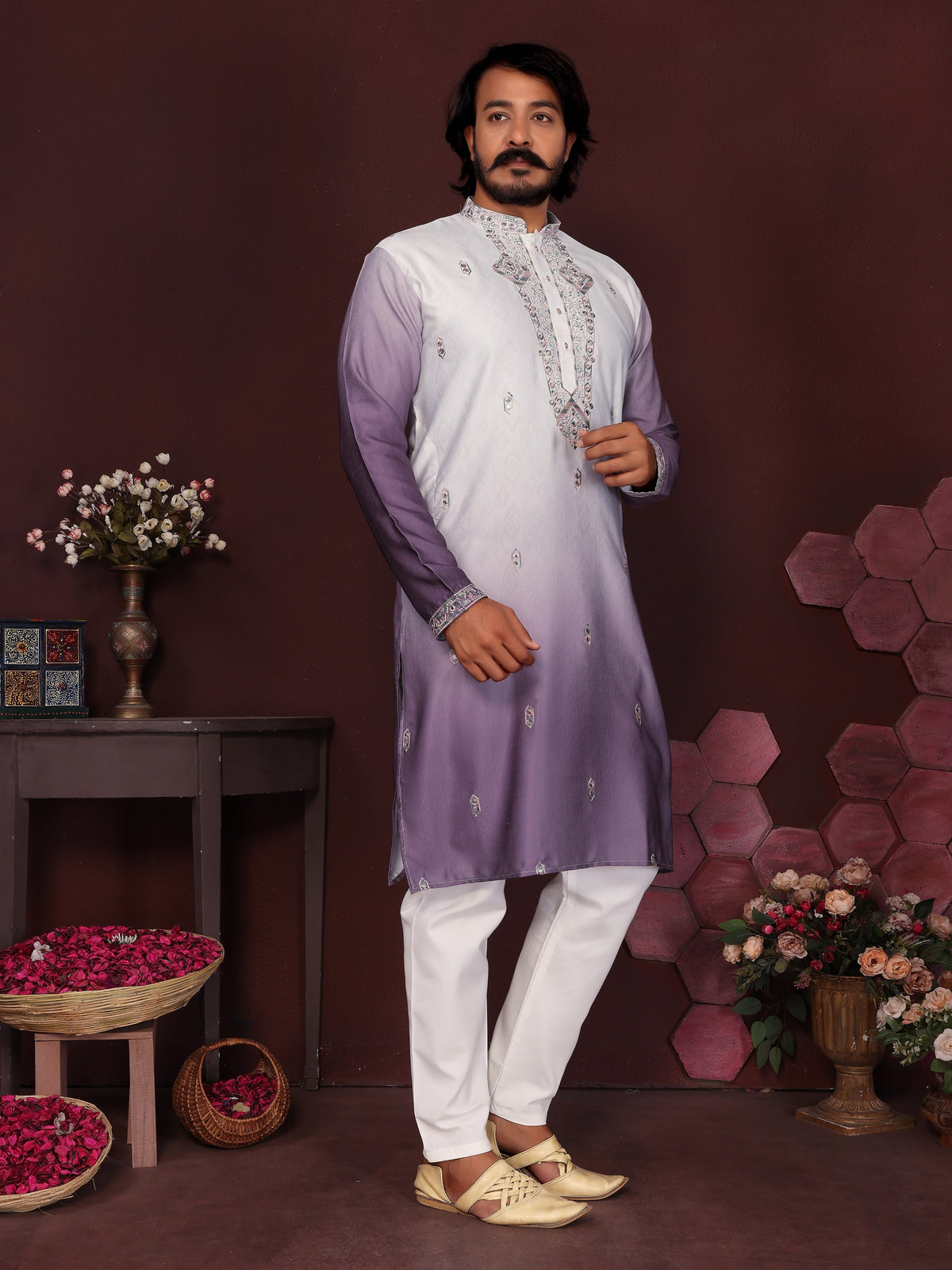 Jyoti Fashion Men's Jamuni Sequins Embroidered Kurta with Pajama | Grocsy