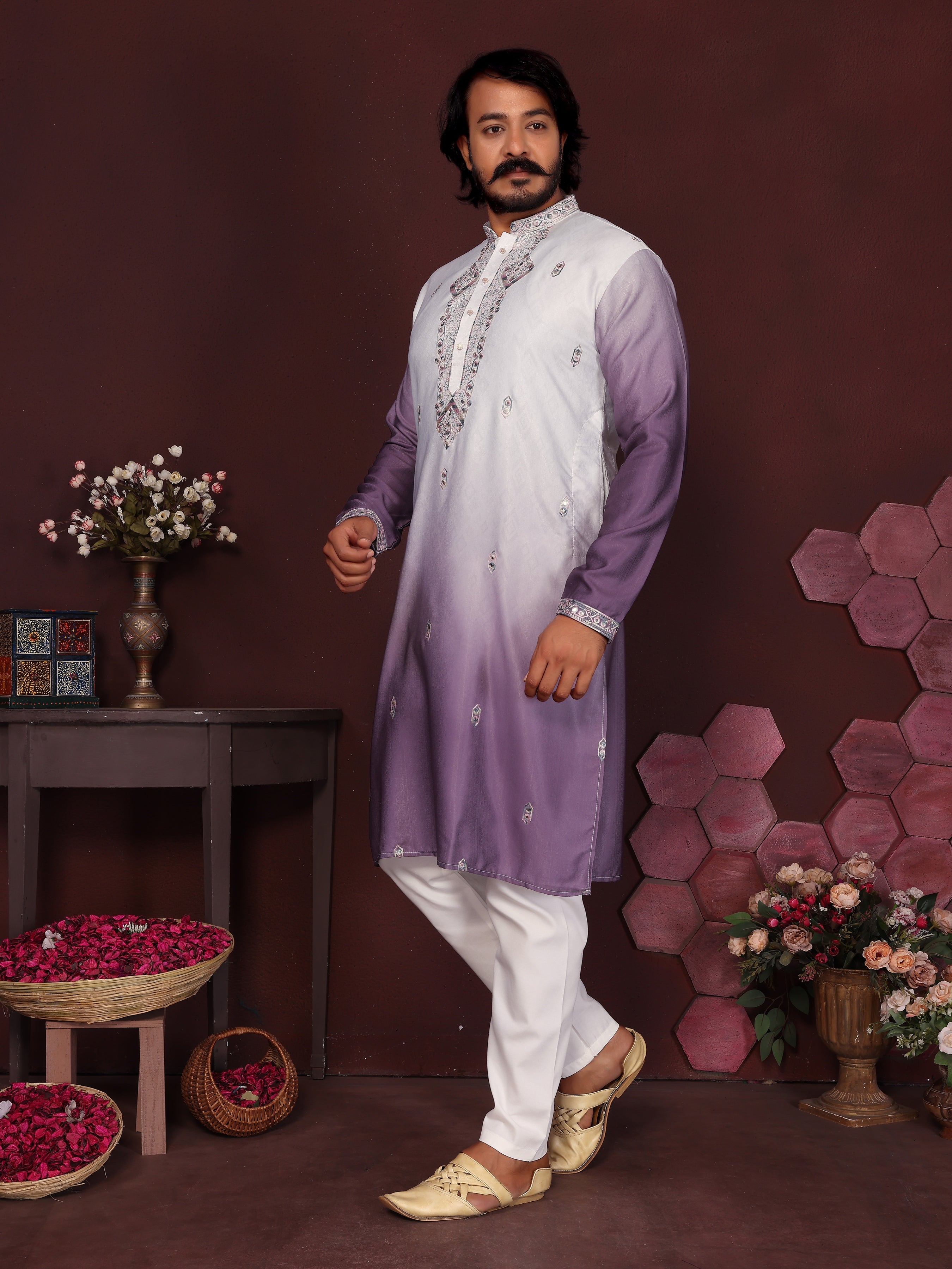 Jyoti Fashion Men's Jamuni Sequins Embroidered Kurta with Pajama | Grocsy