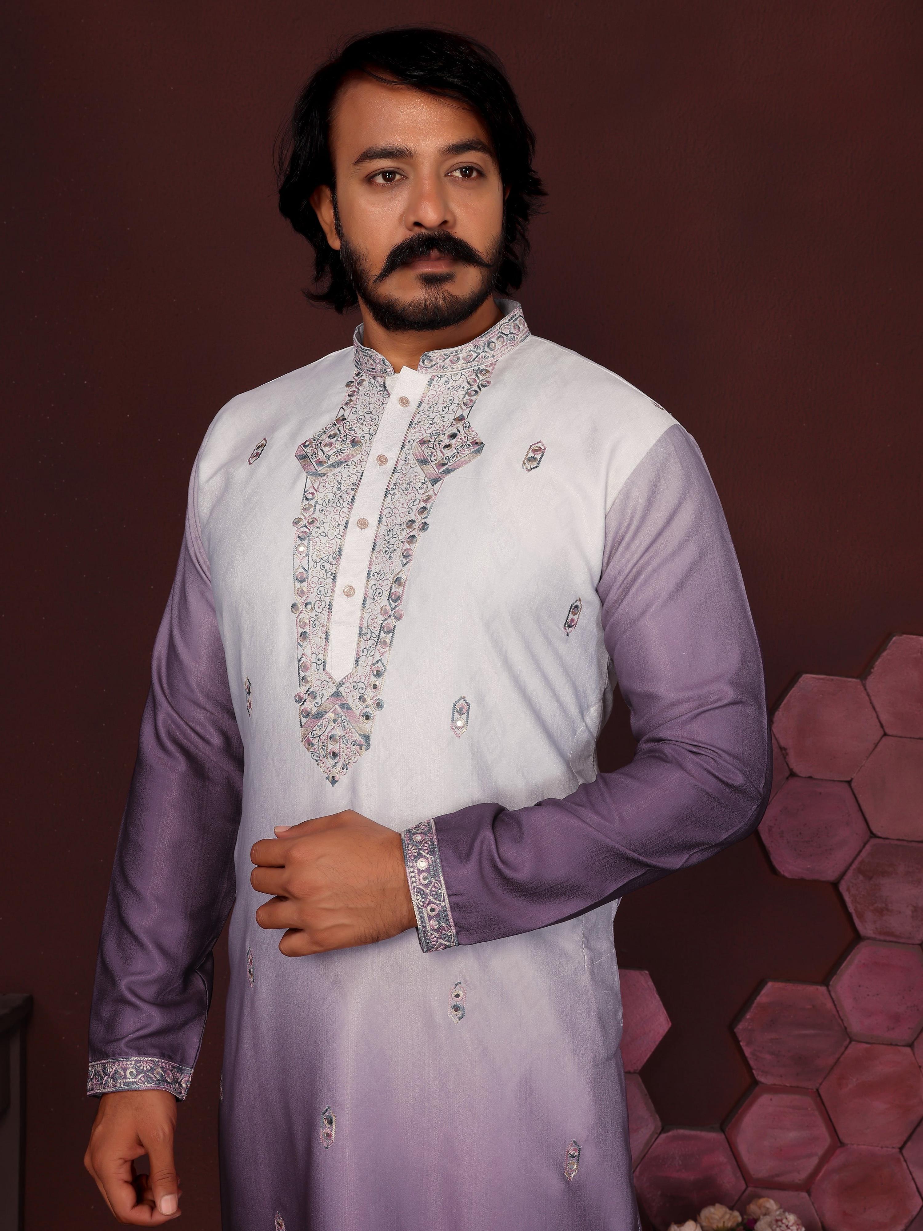 Jyoti Fashion Men's Jamuni Sequins Embroidered Kurta with Pajama | Grocsy