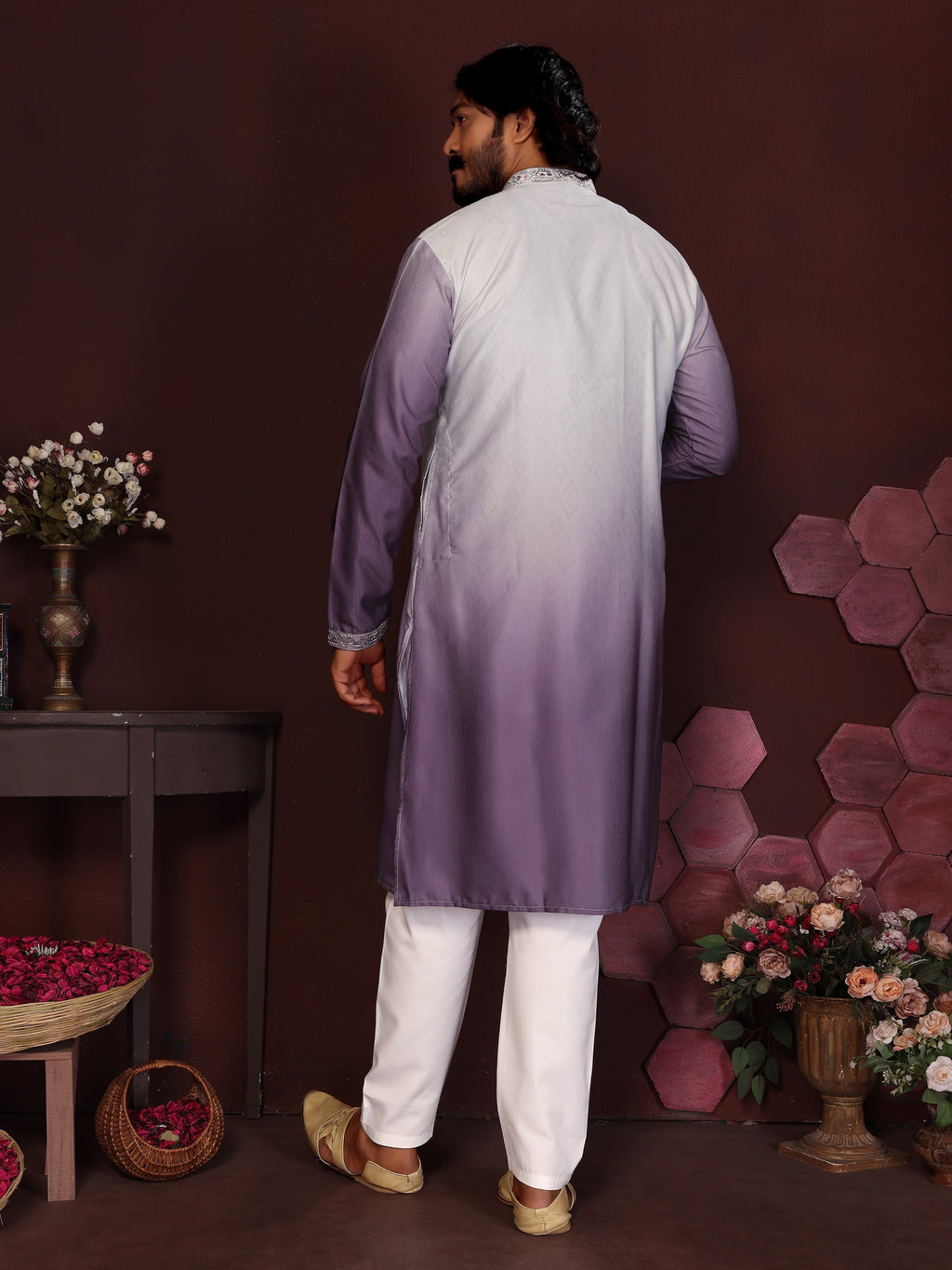 Jyoti Fashion Men's Jamuni Sequins Embroidered Kurta with Pajama | Grocsy
