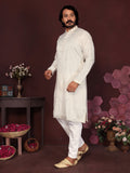 Jyoti Fashion Men's White Mirror Embroidery Kurta with Pajama | Grocsy