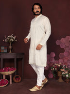 Jyoti Fashion Men's White Mirror Embroidery Kurta with Pajama | Grocsy
