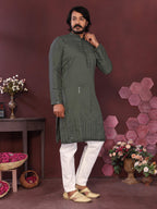 Jyoti Fashion Men's Green Mirror Embroidery Kurta with Pajama | Grocsy