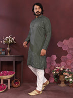 Jyoti Fashion Men's Green Mirror Embroidery Kurta with Pajama | Grocsy