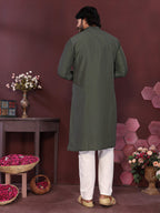 Jyoti Fashion Men's Green Mirror Embroidery Kurta with Pajama | Grocsy